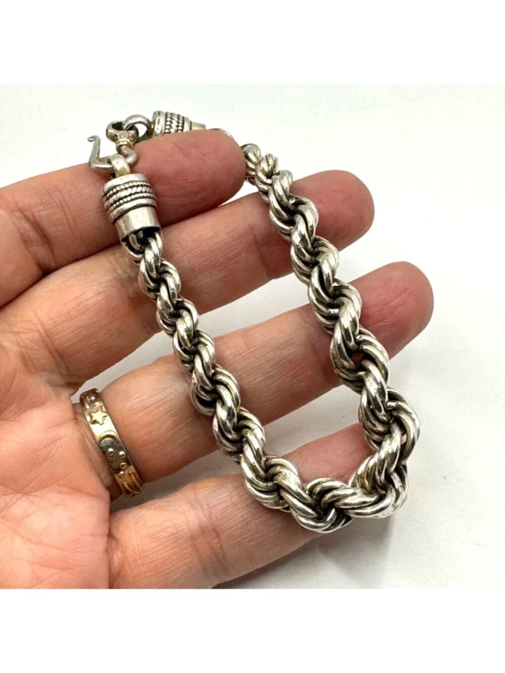 Heavy Rope Chain Bracelet Hook Closure Sterling Silver 925 Size 8